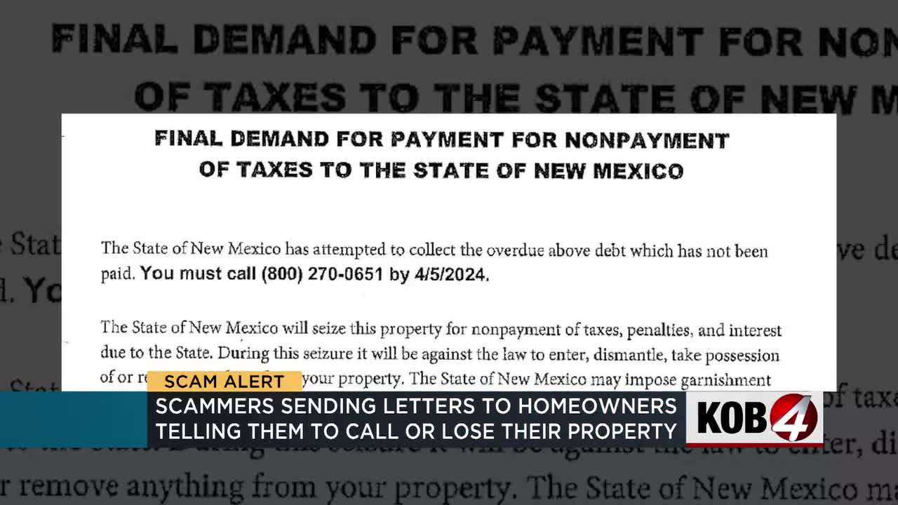 New Mexico tax officials warn about scammers sending letters to homeowners